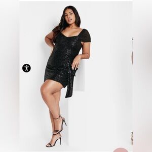 City Chic Black Sequin Mini Dress with Side Tie
